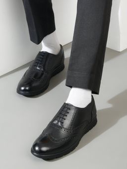 Teakwood - Men Black Leather Lace-Up Brogues