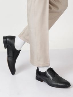 Teakwood - Men Black Texture Leather Formal Derbies