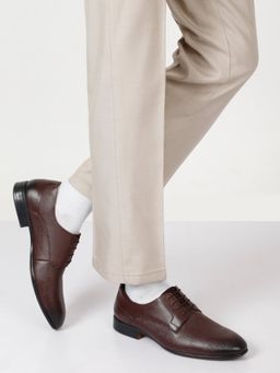 Teakwood - Men Brown Texture Leather Formal Derbies