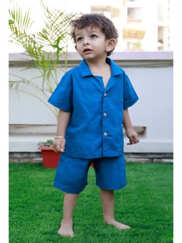 Tjori - Boys Blue Solid Co-Ord (Set of 2)