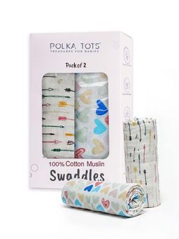 Polka Tots - White Mini Hearts & Cupid Muslin Cotton Swaddles (Pack of 2)