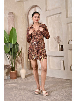 Bani Khurana - Brown Silk Printed A-Line Mini Dress