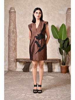 Bani Khurana - Brown Silk Embroidered A-Line Mini Dress