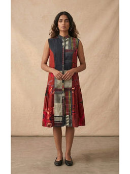 Vedika M - Mono Grid A-Line Midi Dress