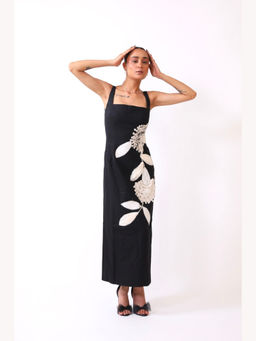 Bani Khurana - Black Cotton Embroidered Bodycon Maxi Dress
