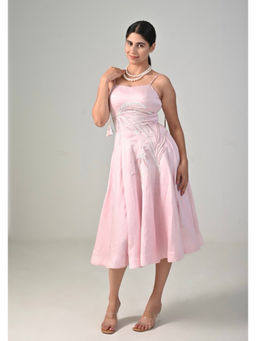 Bani Khurana - Pink Cotton Embroidered A-Line Midi Dress