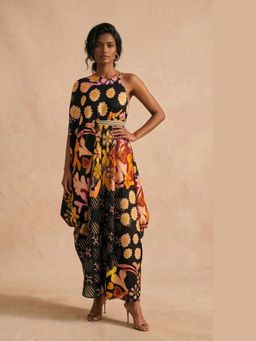 Vedika M - Dusky Bloom In-Cut Drape A Line Maxi Dress