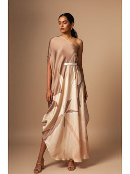 Vedika M - Abstract Printed One Shoulder Drape Kaftan Maxi Dress