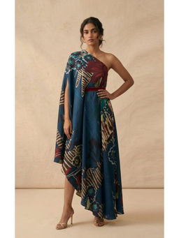 Vedika M - Midnight Bloom One Shoulder Drape Kaftan Maxi Dress