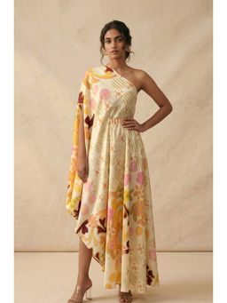 Vedika M - Sundown Floral One Shoulder Drape A Line Maxi Dress
