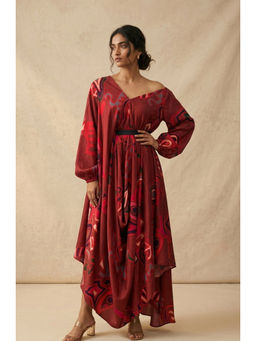 Vedika M - Crimson Flow Drape A Line Maxi Dress