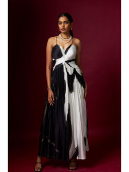 Vedika M - Black & White Abstract Print Strap A Line Maxi Dress