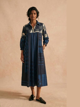 Vedika M - Ink Box Pleat A-Line Midi Dress
