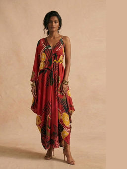Vedika M - Scarlet Strap V- Neck Drape A Line Maxi Dress