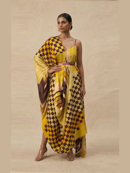 Vedika M - Golden Hour V- Neck Drape A Line Maxi Dress