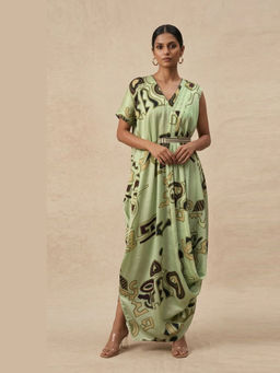 Vedika M - Meadow Pleated V- Neck Drape A Line Maxi Dress