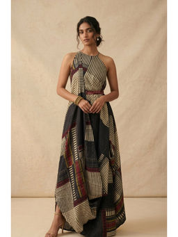 Vedika M - Mono Grid Drape A Line Maxi Dress