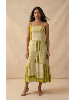 Vedika M - Citrene Checkered Asymmetric Strap A-Line Midi Dress