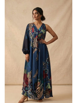 Vedika M - Midnight Bloom Raglan Sleeve Drape A Line Maxi Dress