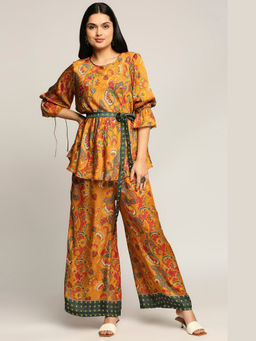 Soup by Sougat Paul - Batik Printed Yellow Top and Pant with Belt