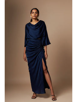 Vedika M - Blue Satin Solid/Plain Top with Skirt