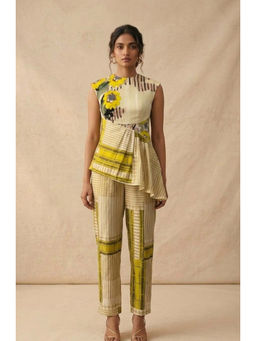 Vedika M - Green Cotton Checks Top with Pant