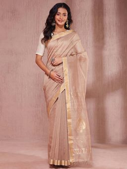 Fabindia - Beige Cotton Silk Blend Saree Without Blouse