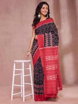 Fabindia - Black Cotton Ikat Woven Saree Without Blouse