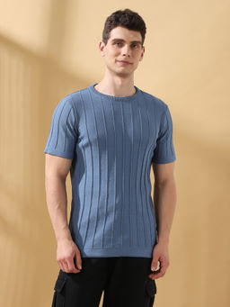 Dennis Lingo - Men Steller Textured Round Neck Half Sleeves Regular Fit T-Shirt