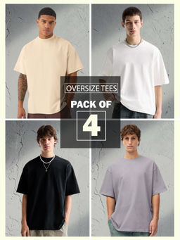 PRONK - Multi-Color Solid Oversized Men T-Shirt Combo (Pack of 4)