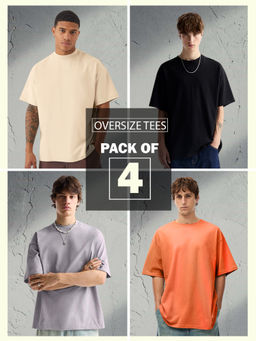 PRONK - Multi-Color Solid Oversized Men T-Shirt Combo (Pack of 4)