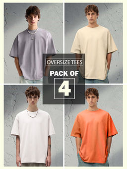 PRONK - Multi-Color Solid Oversized Men T-Shirt Combo (Pack of 4)