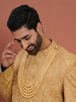 Ruby Raang Studio - Deep Cream Beaded Layered Necklace for Men