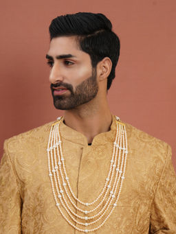 Ruby Raang Studio - Dual Tone Pearl White and Off White Beaded Layered Necklace for Men