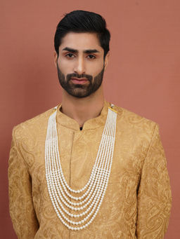 Ruby Raang Studio - Pearl White Beaded Layered Necklace for Men