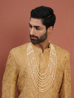 Ruby Raang Studio - Dual Tone Pearl White and Off White Beaded Layered Necklace for Men