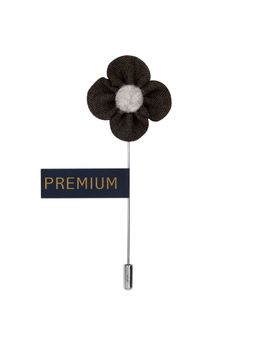 PELUCHE - The Four Petal Classic Flower Dark Grey Brooch Lapel Pin For Men
