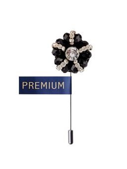 PELUCHE - Jewelled Flower Black Brooch Lapel Pin For Men