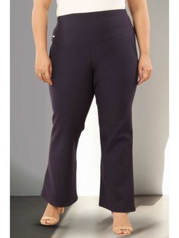 Amydus - Plus Size Women Navy Blue Tummy Shaper Bell Bottom Trouser