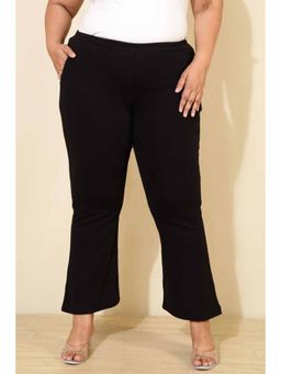 Amydus - Plus Size Black High Waisted Cotton Trouser