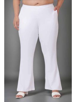 Amydus - Plus Size High Waisted White Cotton Trouser