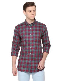 Allen Solly - Men Maroon Regular Fit Check Full Sleeves Casual Shirt