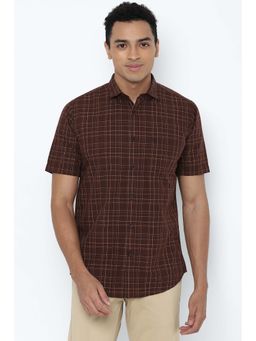 Allen Solly - Men Brown Slim Fit Check Half Sleeves Casual Shirt