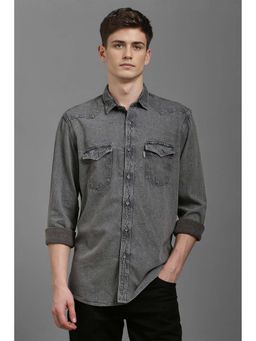 Louis Philippe - Men Grey Slim Fit Solid Full Sleeves Casual Shirt