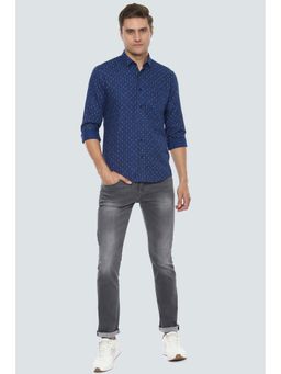 Louis Philippe - Men Navy Blue Slim Fit Printed Full Sleeves Casual Shirt