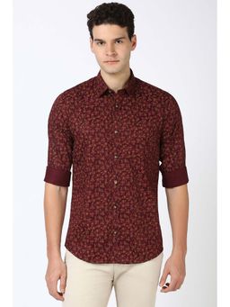 Peter England - Men Maroon Slim Fit Print Shirt