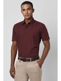 Peter England - Men Maroon Regular Fit Formal Half Sleeves Formal Shirt