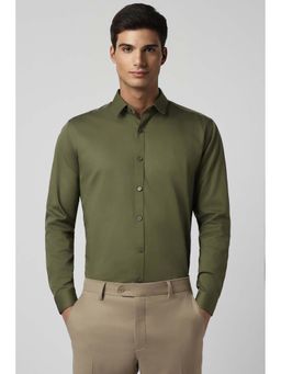 Van Heusen - Men Green Slim Fit Solid Full Sleeves Party Shirt