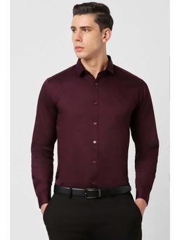 Van Heusen - Men Wine Slim Fit Solid Full Sleeves Party Shirt