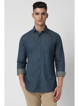 Van Heusen - Men Navy Blue Slim Fit Solid Full Sleeves Casual Shirt